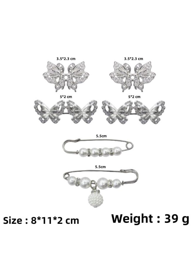 ChicAbode مجموعة من 6 قطع لتضييق خصر البنطلون، دبابيس أزرار على شكل فراشة للجينز الفضفاض، مشبك خصر قابل لإعادة الاستخدام، بروش لؤلؤي للملابس والتنانير والفساتين، إكسسوارات تزيين بدون خياطة - Image 2